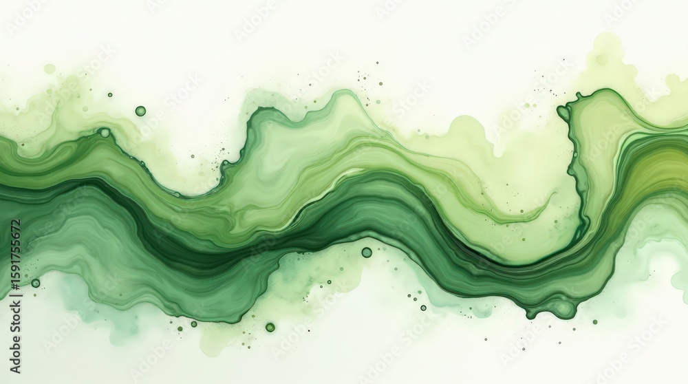 Aufkleber green abstract waves flowing gently through a serene landscape at midday creating a calming atmosphe