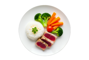 White Sushi Plate with Tuna and Vegetables on Transparent Background, Modern Food Illustration