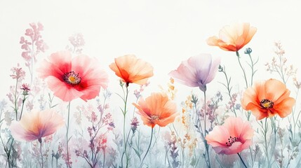 Fototapeta premium Beautiful seamless floral water color pattern Set, watercolor wild flowers, leaves and grass,Collection botanic garden elements. Vector isolated illustration in rustic or vintage style,copy space.