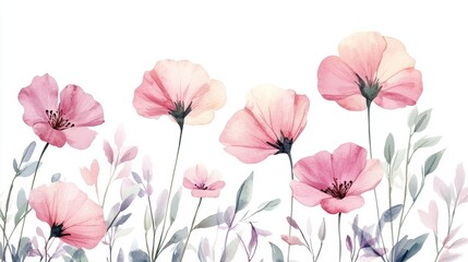 Beautiful seamless floral water color pattern Set, watercolor wild flowers, leaves and grass,Collection botanic garden elements. Vector isolated illustration in rustic or vintage style,copy space.