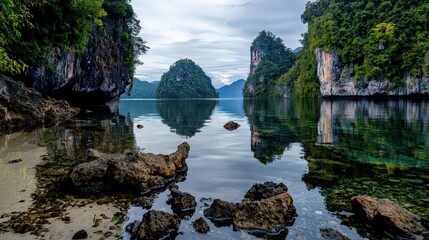 Tranquil reflection of karst islands tropical paradise nature photography calm waters scenic view serenity in nature