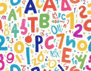 Doodle children font, cartoon funny alphabet, vector hand drawn scribble kid numbers, blobs. School wax crayon abc cute kindergarten handwriting letters, abstract shapes. Color pencil children font