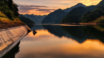 Serene sunset reflections mountain lake nature photography calm environment wide viewpoint tranquility concept