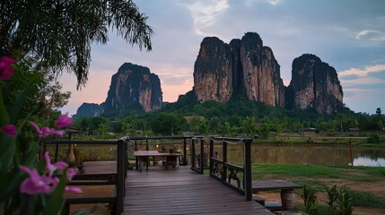 Sunset over majestic mountains serene lake landscape photography tranquil environment scenic view nature's beauty