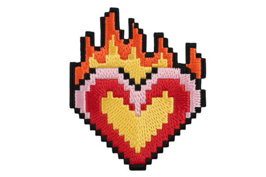 Pixelated heart flame embroidery embroidered patch