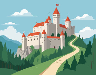 Great Medieval Castle On The Hill Landscape © mjonb 