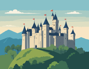 Great Medieval Castle On The Hill Landscape © mjonb 