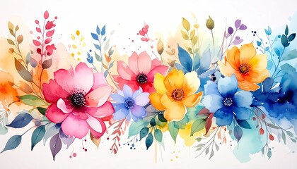 Watercolor floral bouquet border