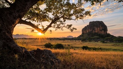 Sunset over rock formation national park nature photography serene landscape low angle tranquility and beauty