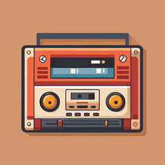 Obraz premium Retro Cassette Player Vector Art | Vintage Tech Gadget Flat Illustration | Nostalgic Electronics Vector Set | 80s Tech Icon: Flat Design