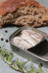 Overhead view of open sardine tin, great source of daily protein intake