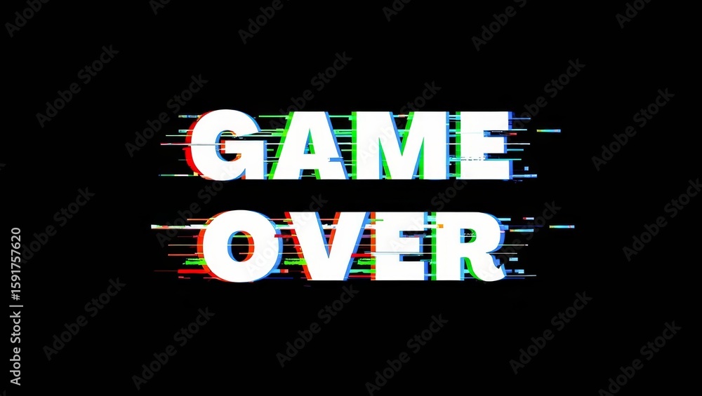 Fototapete glitch effect game over screen with distorted text and retro style.