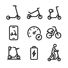 Electric scooter and bike icons in minimalist design style  