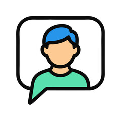 Illustration of Person with Blue Hair Wearing Green Shirt Inside Speech Bubble