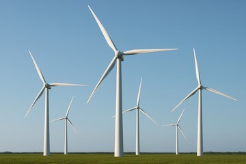 Fototapeta premium Wind Turbines in Open Field Under Clear Blue Sky