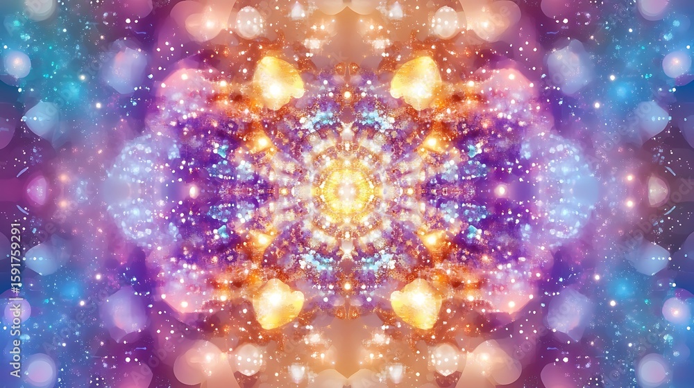 Poster abstract fractal glowing light background with starry effect for creative projects