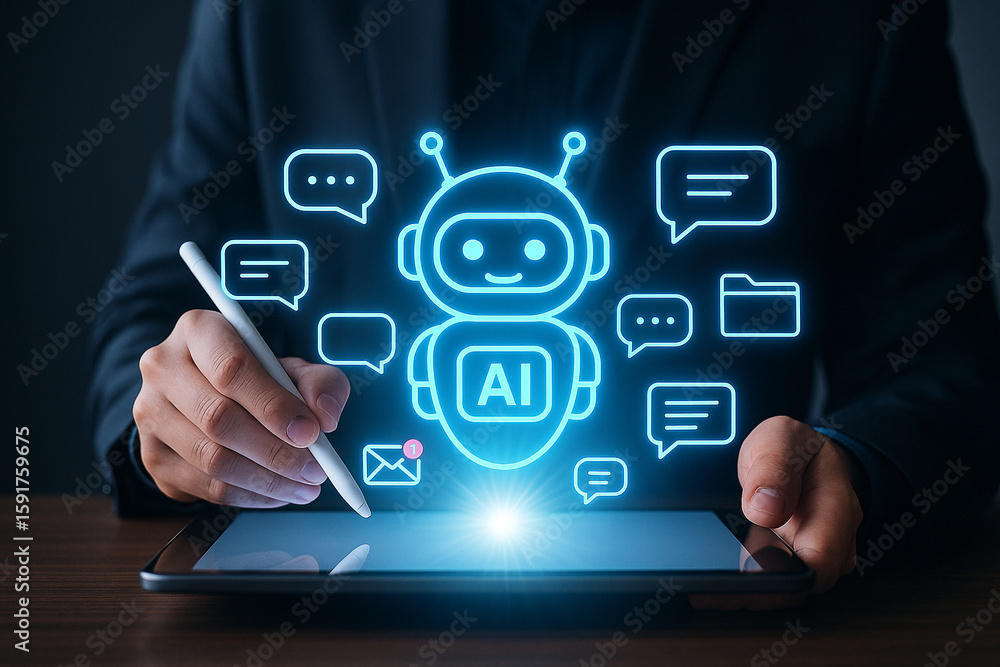 Poster artificial intelligence chatbot ai assistant digital transformation automation technology concept