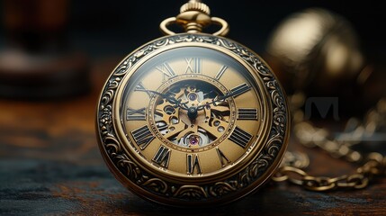 A detailed close-up view of a vintage gold pocket watch.