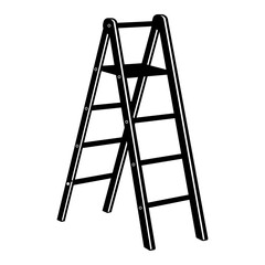 black silhouette of a folding ladder or stepladder without background