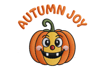 Smiling pumpkin with autumn text fall happy