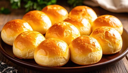 Round buns on a brown plate