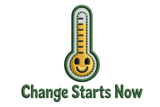 Smiling thermometer with green text smiling face yellow