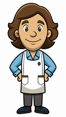 Cartoon cosmetologist smiling while standing in professional attire  