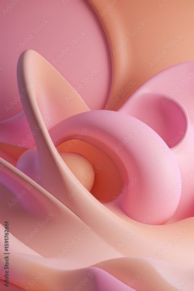 Poster swirling pink abstract shapes create a tranquil and soft visual experience in a minimalist design se