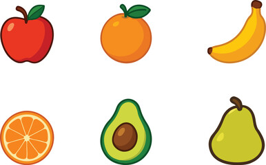 Fruit Variety Pack: A vibrant collection of fresh fruits including apple, orange, banana, avocado, and pear, perfect for healthy lifestyle and recipe illustrations.