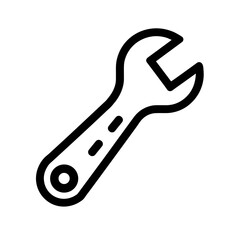 Wrench tool in minimal black outline style facing right - simple hand tool illustration for mechanic and repair concepts