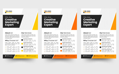 a bundle of 3 templates of 3 different colors a4 flyer template, modern business flyer template, abstract business flyer and creative design, IT company flyer and editable vector template design.
