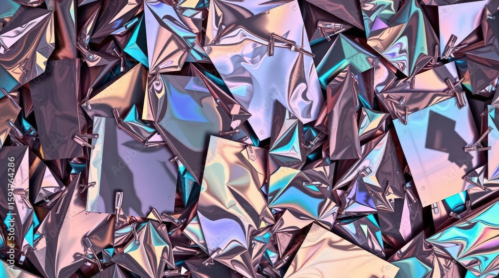 Poster colorful metallic foil texture with vibrant reflections and wrinkles creating an abstract background