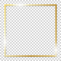 Elegant golden frame with sparkling light effects on transparent background