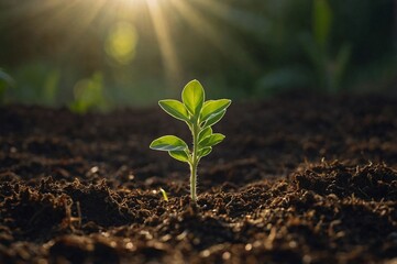 Close Up of a Young Plant Bathed in Morning Light. Embracing the Energy of New Beginnings. Cultivating Agriculture and Eco Living
