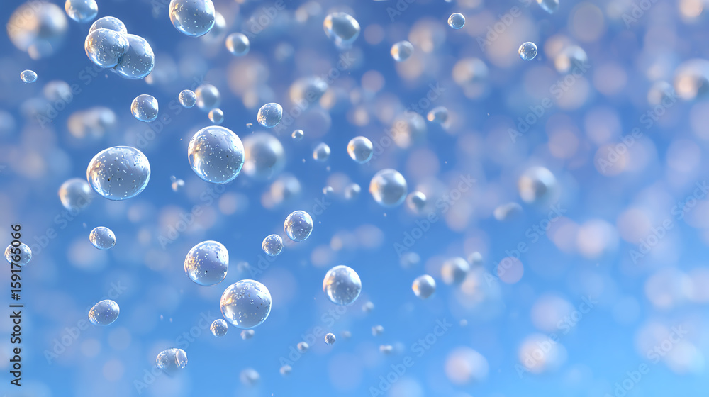 Aufkleber a close-up view of bubbles floating in a clear blue sky, creating a serene and refreshing atmosphere