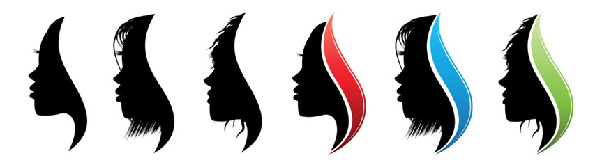 Set of women silhouette faces - profile view - vector illustration