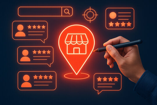 Local seo strategy for small business online marketing with customer reviews and location based search