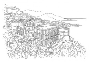 Fototapeta premium Cantina di Donn'Anna in Naples one line drawing style