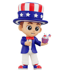 3D Illustration character Uncle Sam with Gift