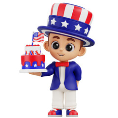 3D Illustration character Uncle Sam with American Flag Theme
