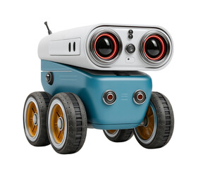 Cute Blue Robot with Round Eyes and Four Wheels for Kids' Projects