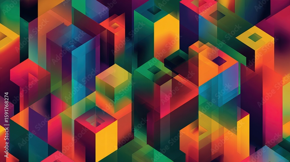 Aufkleber abstract colorful 3d shapes with hollow square tops float in a dynamic arrangement