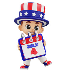 3D Illustration of Patriotic Calendar Character