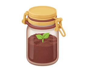 Fresh Green Plant Growing in Jar with Soil and Airtight Lid