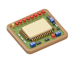Microchip with Connectors and Colorful Components on Green Board
