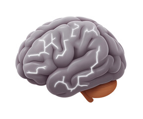 Detailed Illustration of a Human Brain with Electric Patterns