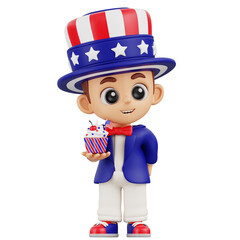 3D Illustration character Uncle Sam Boy