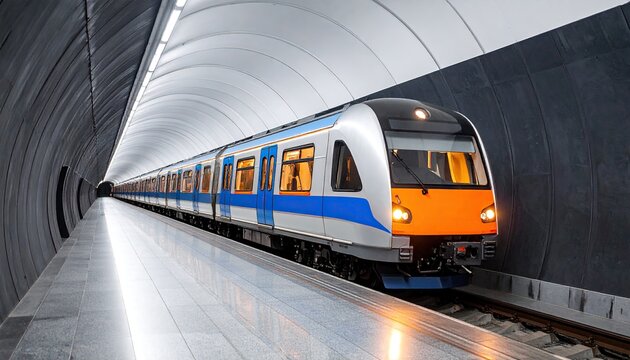 Modern train in a subterranean station - Powered by Adobe