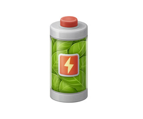 Eco-Friendly Battery Design Featuring Green Leaves and Power Symbol