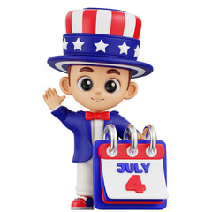 3D Illustration character icon July Calendar Boy